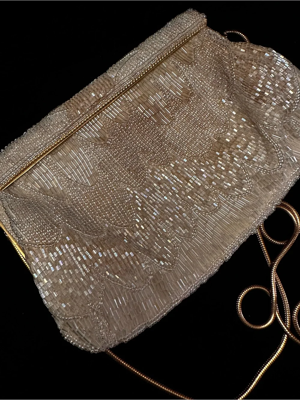 Vintage Carla Marchi Beaded clutch with Gold tone Snake Chain/AS IS